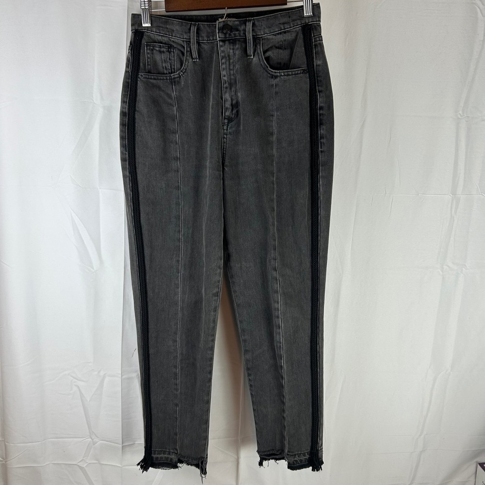 Juicy Couture Jeans Womens 28 Black Girlfriend Braided Side Stripe Raw‎ Step Hem